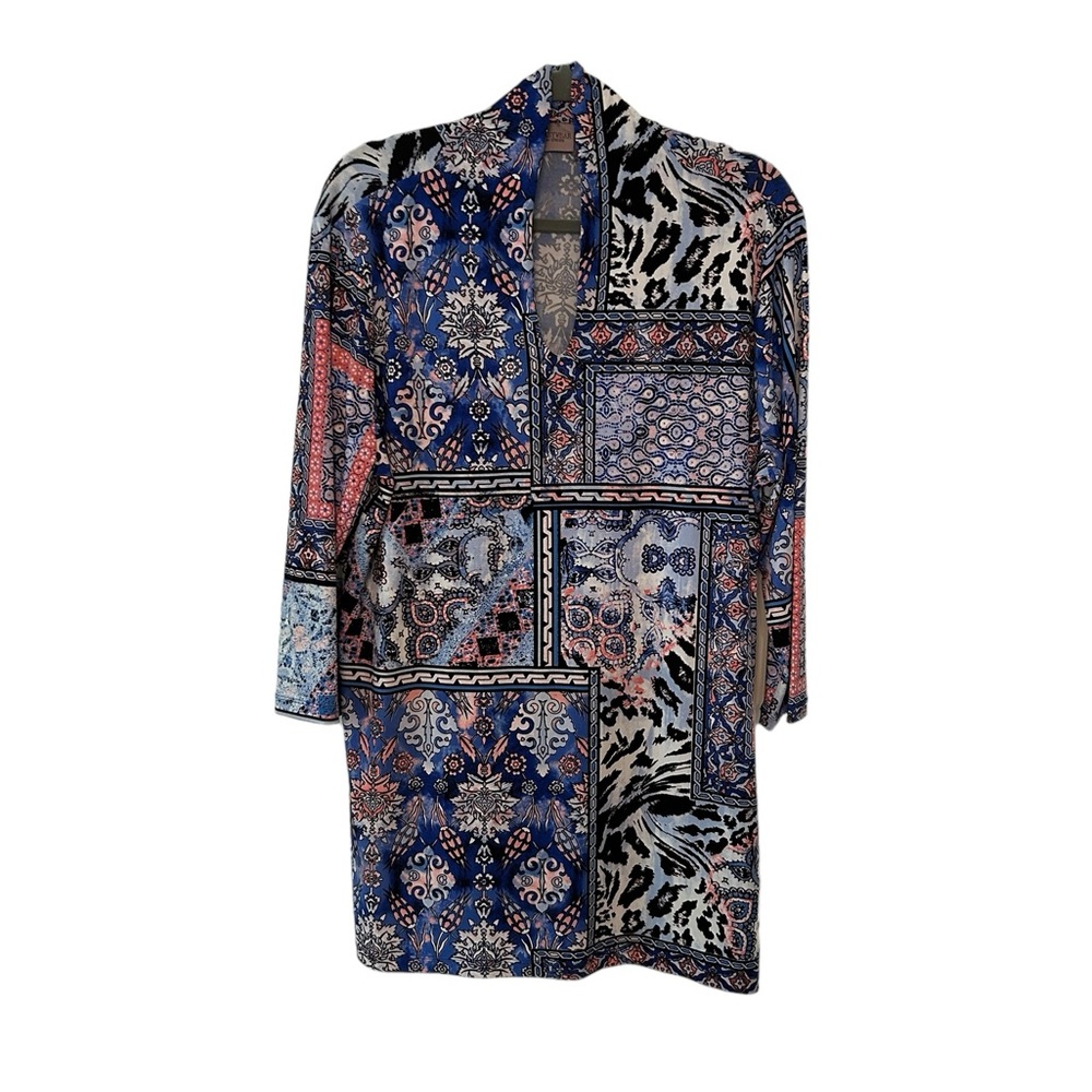 Easywear by Chico's 3/4 Sleeve Tunic, Blue Patchwork Tunic, EUC, Size 3 (16/18)